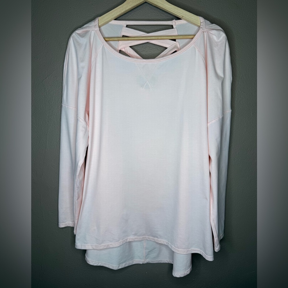 Apana Light Pink Women's 1X Activewear Top Criss-Cross Back Sport Soft&Stretchy - Picture 2 of 13